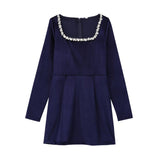 Fongt Women's Autumn And Winter New Diamond-Sleeved French Waist-Sleeved Velvet Mini Dress