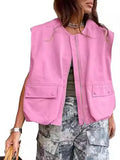 Fongt New Sleeveless Pocket Loose Vest Zipper Coat Woman