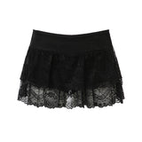 Lace Perspective Thin Hot Girls Low-Waisted Solid Color A-Shaped Miniskirt 2024 Spring / Summer New Style-Outfit