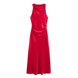 Fongt Autumn Silk Hymn Feeling Sleeveless Fan Flute Dress Round Neck Fashion Party Dress