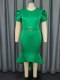 Fongt New Temperament Windy High-Waisted Fishtail Dress Solid-Color Party Commuter Dinner Dress Dress Dress