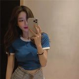 Fongt Summer Solid Color Korea New Short-Sleeved T-Shirt Women Slim Solid Color Women's Top