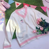 Vest Women Sleeveless V-neck Kawaii Printed Solid Knitting Leisure Sweet Cute Students School Streetwear Clothing