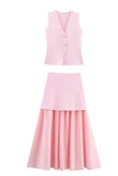 Fongt Women's ZA New Multi-Color Button Knitted Vest Vest Half-Skirt Set