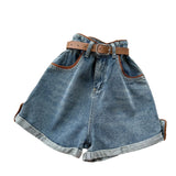 Fongt And Waist Cowboy Broad-Legged Shorts Women Retro Niche High-Rise Thin Casual Hot Trousers
