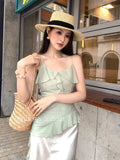 Fongt Xixi 2025 Summer New Temperament Pure Temperament Lotus Leaf Side Solid Color Bottom Sling Vest Women 89446
