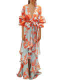 Fashion Print Holiday Chiffon Dress Deep