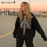 Gothic Hoodies Diamond New Sweatshirt Women Baggy Long Sleeve Oversized Pullover Autumn Casual Streetwear Black