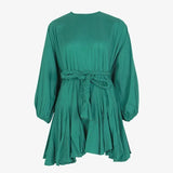 2022 Summer A Line Women's Dress O Neck Long Sleeve High Waist Sashes Slim Rose Color Mini Dresses Female