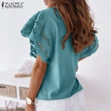 ZANZEA Women Spring Lace Patchwork Blouse Long Sleeve O-Neck Oversized Chemise Female Fashion Casual Clubing Holiday Tunic