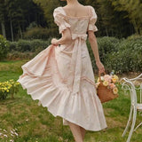 Floral Print Puff Ruffles Sleeve Midi Dress-Outfit