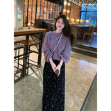 Fongt Gentle Lazy Wind Purple Round Sweater Woman 2025 Autumn And Winter Small Loose Soft Knitwear