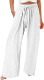 Casual Trousers Solid Color Lace Wide