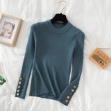 Thick Pullovers Khaki Casual Button O-neck Chic