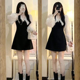 Fongt Doll Collar Dress 2024 Autumn Dress New Hepburn Style Niche Design Sense Shows Thin Base A-Word Skirt-Outfit