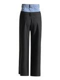 Fongt Commuting Style In The Fall Of 2025 New Denim Splicing Trousers Design Wide-Legged Bumpy Casual Pants