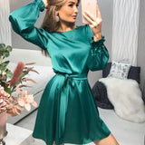 Fongt Dingy Mid-Rise Long-Sleeved Collar Dress Temperament Commuting Short Dress Solid Color Women's