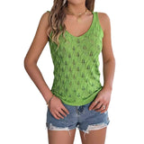 Shooting Summer New Solid Color V-Neck Hollow Leaves Sleeveless Knitted Shirt Holiday Vest Women's