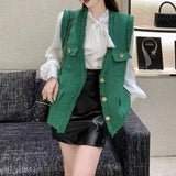New Spring All-Matching Slim Fit Solid Color Vest Tweed Jacket Vest Women's Fashion Single-Breasted Tassel