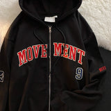 Letter Embroidery Oversized Zip Up Hoodie-Outfit