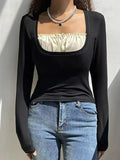 Square collar Lace Crop Top-Outfit
