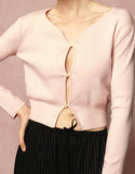 Fongt Spring New Product Fashionable Pure Lust Wind V Collar Single Buckle Gentle Comfortable Small High-Waist Knitted Open Shirt Outside The Female