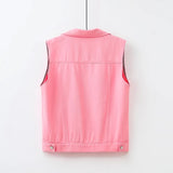 Black Red Pink White Denim Vest Tops Women Spring Summer Washed Ripped Beaded Sleeveless Jacket Lady Jeans Waistcoat