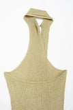 Beige Draped Halter Neck Knit Midi Dress-Outfit