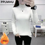 Thicken Half Turtleneck Sweater Women Pulls Oversized 4xl Sueter Warm Knit Tops Velvet Lined Slim Soft Knitwears