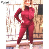 Autumn Winter New Sweater Knitted Pants Set High Collar Casual Women's Sportswear Two Piece Set Women's