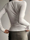 Solid Color Breasted V Neck Slim Long Sleeve Knit-Outfit