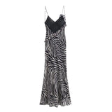 Spring Silk Satin Printed Flower Decorated Dress 3207011-Outfit