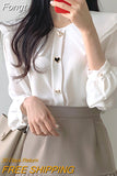 Shirts Women Korean Fashion Female Clothing Solid Double-layer Long Sleeve Chiffon Blouses Autumn Button Basic