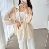Fongt Temperament Long-Sleeved Sunscreen Shirt Women 2025 Summer New Chiffon Shirt Air-Conditioning Shirt White