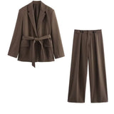 Fongt Women's Explosive Early Autumn Fashion With Belt Straight Suit Jacket + A Variety Of Wear Long
