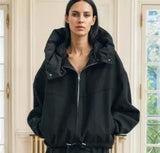 Removable Puffer Hoddie Patchwork Zipper Jacket-Outfit
