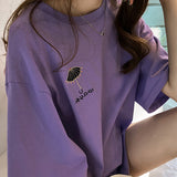 Fongt Summer New Embroidered Short-Sleeved T-Shirt Women With The Same Clothes Korean Version Versatile Medium Long Top