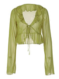 Sheer Mesh Long Sleeve Crop Blouse with