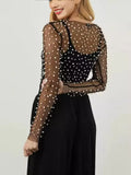 And Summer 2025 Women's Clothing Bubble Beads Perspective Mesh Long-Sleeved