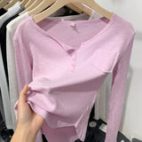 Design Sense Small Slim Solid Color Long-Sleeved T-Shirt Spring New Thin V-Collar White Bottomed