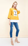 Letter Print Drawstring Hemline Spliced