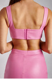 Pink Faux Leather Two Piece Skirt And Bralette Set-Outfit