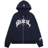 New Retro Zipper Sweater Gothic Letter Star Hoodie Trendy Men's Casual Outer Suit-Outfit