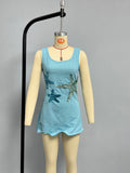Fongt Explosion Women's ZA Summer New Fashion Slid Embroidered Mini Dress