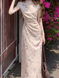 Fongt Chinese White Design Feeling Small Gentle And Comfortable Green Butterfly Flaking Cheongsam Women's Two-Color Dress
