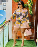 Print Two Piece Set Women Tracksuit Summer Clothes African Dresses for Women Casual Party Shirt Tops Shorts Pants Suits Outfits 1028-0-Outfit