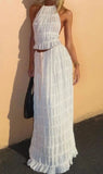 Halterneck Ruched Open Back Tie Up Top And Maxi Skirt Set-Outfit