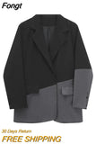 Fashion Women's Lapel Collar Single Breasted Blazer Sense of Design Baggy Senior Female Patchwork Suits Jackets