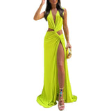 Fongt Women's New Hollow Out Knot Slit V Neck Sleeveless Pleated Irregular Winter