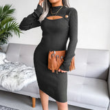 Wind Shooting Autumn And Winter Sexy Hollow Bag Ass Knitted Dress Women's